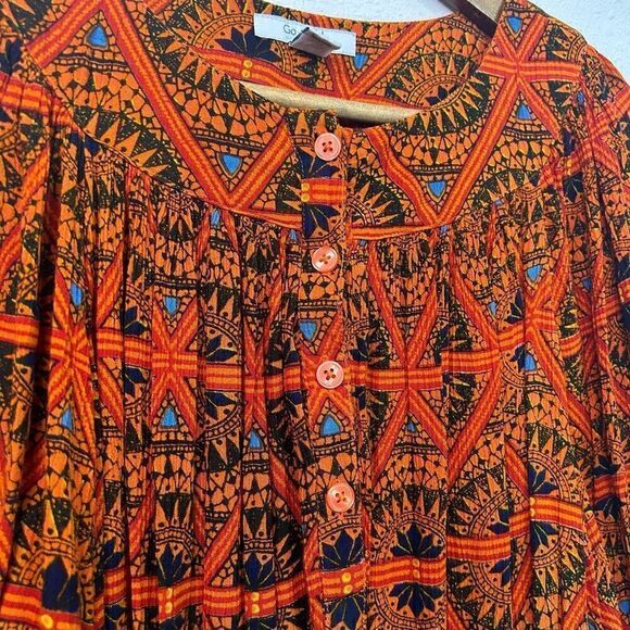 Go Softly Patio Multicolor Safari Giraffe Pleated Orange Dress Size L - Picture 7 of 14